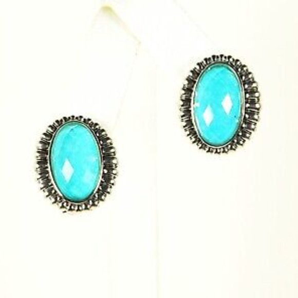 LAGOS Venus Sterling Silver 18K Gold Post Fluted Turquoise Earrings - Picture 2 of 10